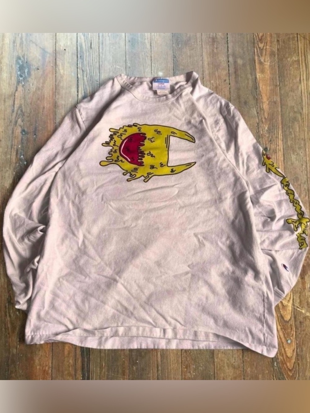 Champion Long Sleeve Graphic Tee - Light Pink with Yellow & Red Print